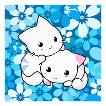 Deux chatons sur l'arrière - plan bleu  tirage photo