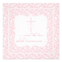 Deux deviendront un rose chrétien de mariage carton d'invitation