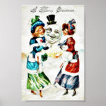 Deux filles portant une tête d'un homme de neige posters