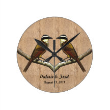 Deux oiseaux faces à face : Arrière - plan en bois Pendule
