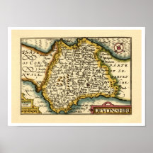 "Devonshire" Devon County Map, England Poster