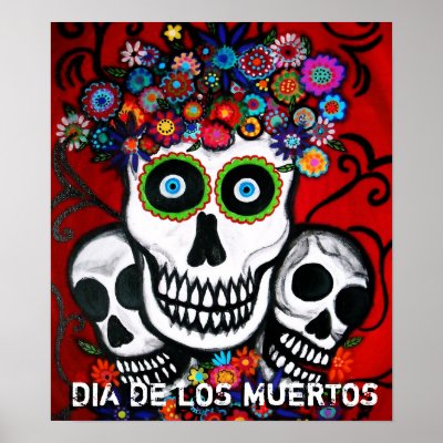 Dia de los mUertos 3 skulls poster by prisarts