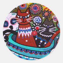 DIA DE LOS MUERTOS CATS ROUND STICKERS