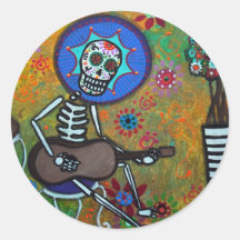 DIA DE LOS MUERTOS MUSIKERO ROUND STICKER