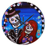 Dia de los Muertos Wedding Round Wallclock