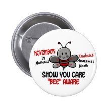 Diabetes Awareness Month Bee 1.1 Pinback Buttons