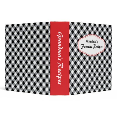 Diagonal gingham black and white recipes binder by TheStationeryShop