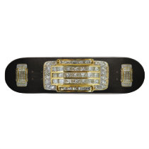 Diamond and Gold Jewelled Art Skateboard