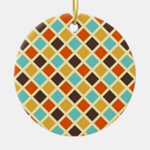 Diamond Checkered Blue Yellow Red Retro Colors Ornaments