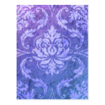 Diamond Damask, COLORFUL RAIN in Purple & Blue Post Card