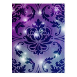 Diamond Damask, FAIRY LIGHTS in Plum & Blue Post Card