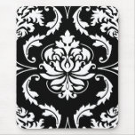 Diamond Damask in White on Black Mouse Pad