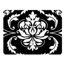 Diamond Damask in White on Black Postcards