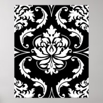 Diamond Damask in White on Black Posters