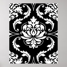 Diamond Damask in White on Black Posters