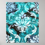 Diamond Damask, SHANGHAI in Teal Posters