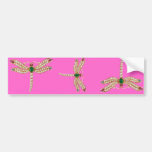 Diamond Emeralds and Gold Dragonfly Bumper Stickers