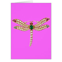 Diamond Emeralds and Gold Dragonfly Greeting Cards