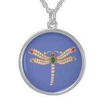 Diamond Emeralds Dragonfly Necklace Silver Blue