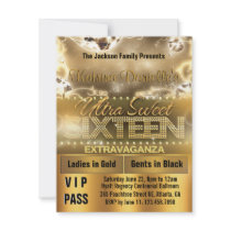 Diamond Glow Sweet Sixteen VIP Pass Invite [Gold]