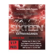 Diamond Glow Sweet Sixteen VIP Pass [Red Black] Personalized Flyer