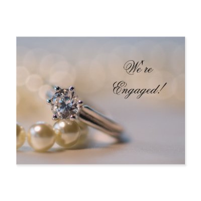 Diamond Ring and Pearls Engagement Announcement Postcard by loraseverson