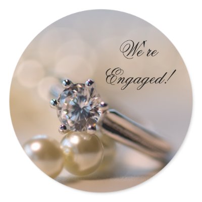 Diamond Ring and Pearls Engagement Envelope Seals Round Stickers by loraseverson