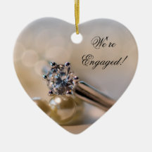 Diamond Ring and Pearls Engagement Heart Ornament