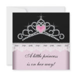 Diamond Tiara Pink Black Princess Baby Shower invitations