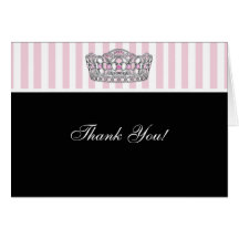 Diamond Tiara Pink Black Princess Thank You Cards