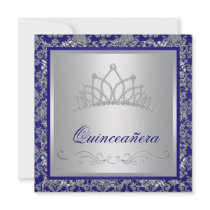 Diamond Tiara Royal Navy Blue Quinceanera Invite