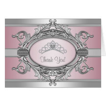 Diamond Tiara Silver Pink Princess Thank You Card