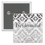 diamond white black damask elegance pinback button