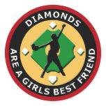 DIAMONDS ARE A GIRLS BEST FRIEND - WOMENS SOFTBALL ROUND STICKER