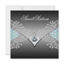 Diamonds Black Teal Blue Sweet Sixteen Birthday