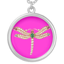 Diamonds, Emeralds and Gold Dragonfly Necklace