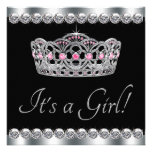 Diamonds Silver Tiara Pink Black Baby Shower Announcements