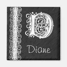 Diane D Monogram White Lace on Black Magnet