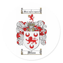 DILLON FAMILY CREST -  DILLON COAT OF ARMS ROUND STICKER