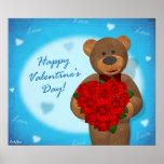 Dinky Bear with Heart of Roses Poster