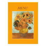 Dinner menu card, Vase with Twelve Sunflowers Custom Announcements