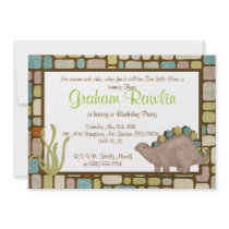 dino birthday party fun cute sweet brown green personalized announcement