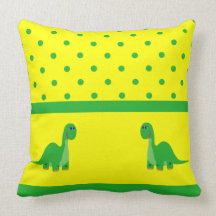 Dinosaur and Polka Dots Custom Name Throw Pillows