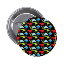 Dinosaur Designs Blue Red Green on Black Buttons