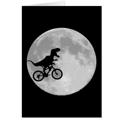 Dinosaur on a Bike In Sky With Moon Greeting Card