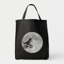 Dinosaur on a Bike In Sky With Moon Tote Bags