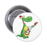 Dinosaur Plays Guitar with Santa Hat Button