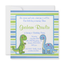 dinosaurs birthday party fun cute sweet blue green invite