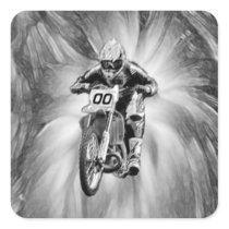 Dirt Bike Blasting Thru Black/White Square Stickers