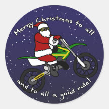 Dirt Bike Santa Round Stickers